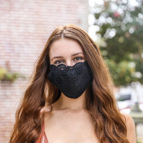 Fashion Mask Black Eyelet Reusable Ladies - Picture 3 of 4